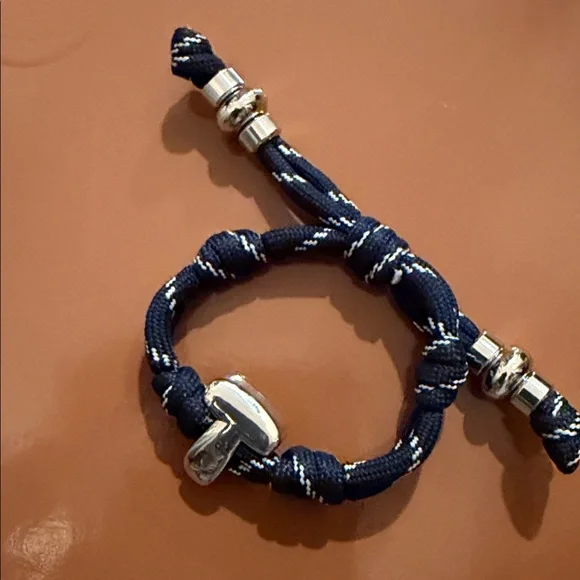BAUBLEBAR Navy Knotty Adjustable Bracelet with Silver Initial Accent - Picture 2 of 8